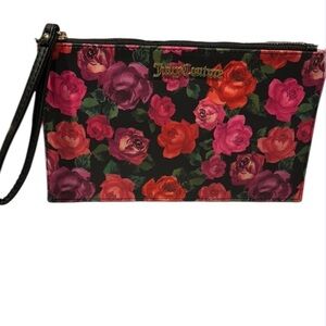 687. Juicy Couture Black and Pink Floral‎ Clutch Wristlet